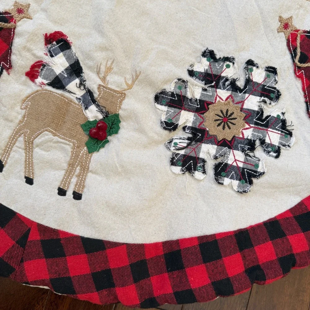 Martha Stewart‎ Christmas Tree Skirt Buffalo Plaid Deer Rustic Farmhouse 48